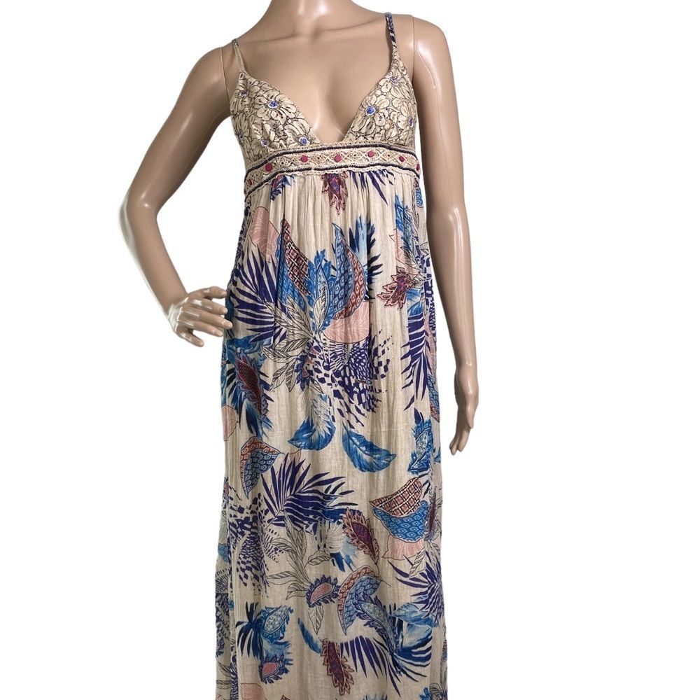Raga S maxi dress boho beaded accents and fully lined adjustable straps